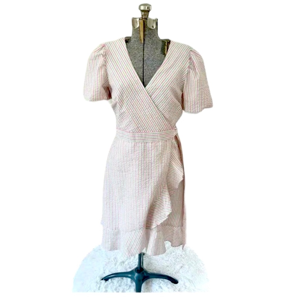 DRAPER JAMES RSVP STRIPED WRAP PREPPY PINK & GREEN DRESS WOMENS SIZE SMALL